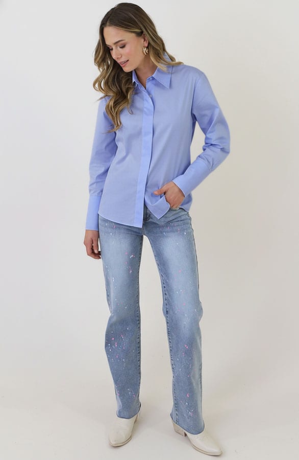 Katoenen Strik Blouse Baby Blue – blouses, foto 10