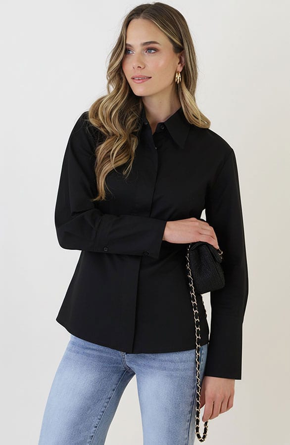 Katoenen Strik Blouse Zwart – blouses, foto 2