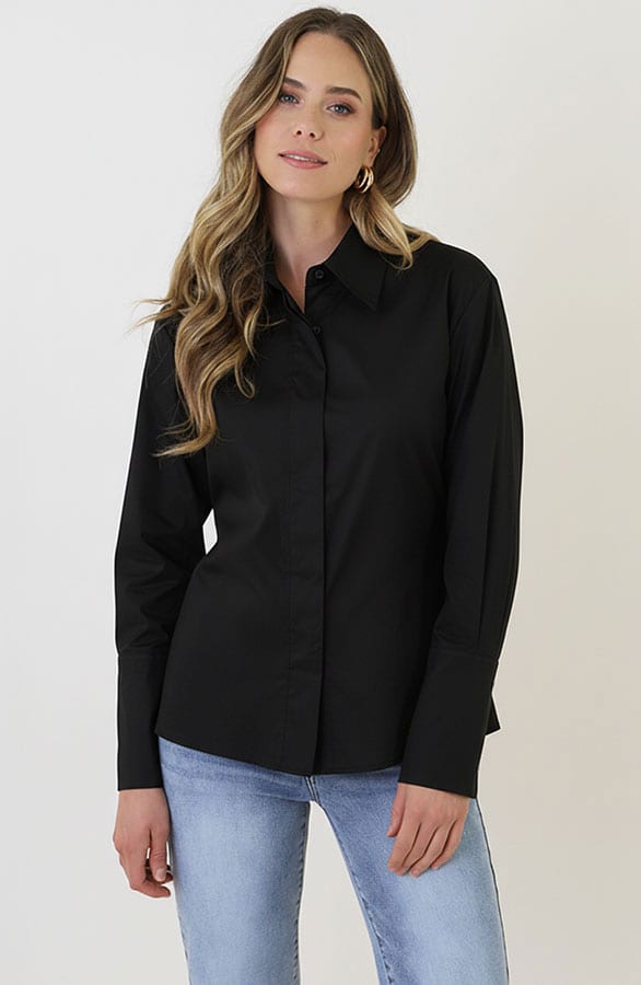 Katoenen Strik Blouse Zwart – blouses, foto 5