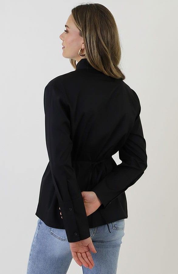 Katoenen Strik Blouse Zwart – blouses, foto 3