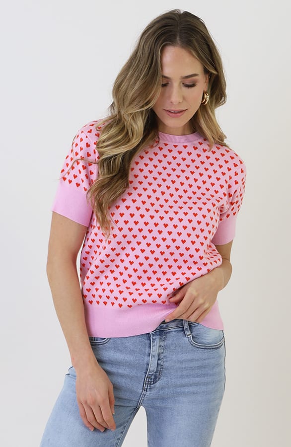 Knitted Short Sleeve Top Herzen Rosa, Tops, Foto 3