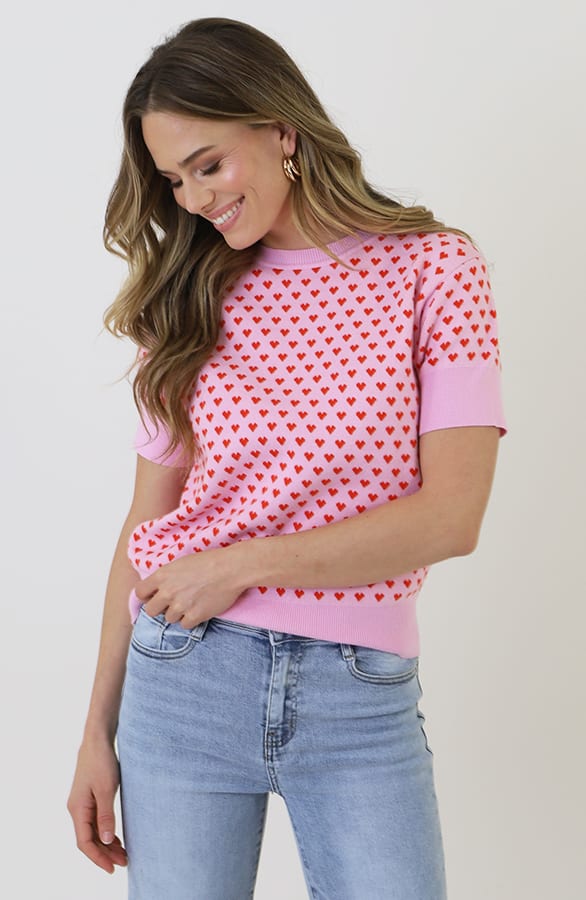 Knitted Short Sleeve Top Herzen Rosa, Tops, Foto 9