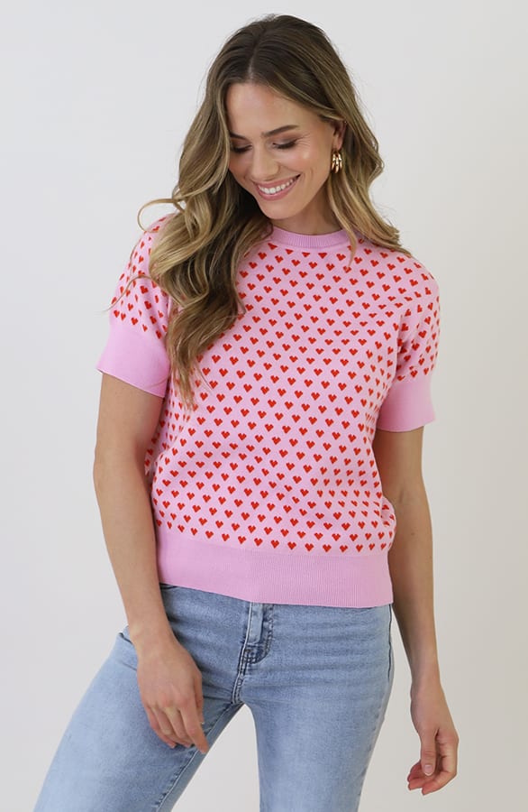 Knitted Short Sleeve Top Herzen Rosa, Tops, Foto 11