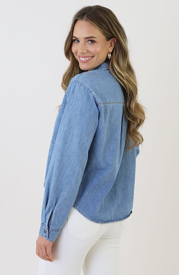 Lace-up Cotton Blouse Blue – blouses, foto 3