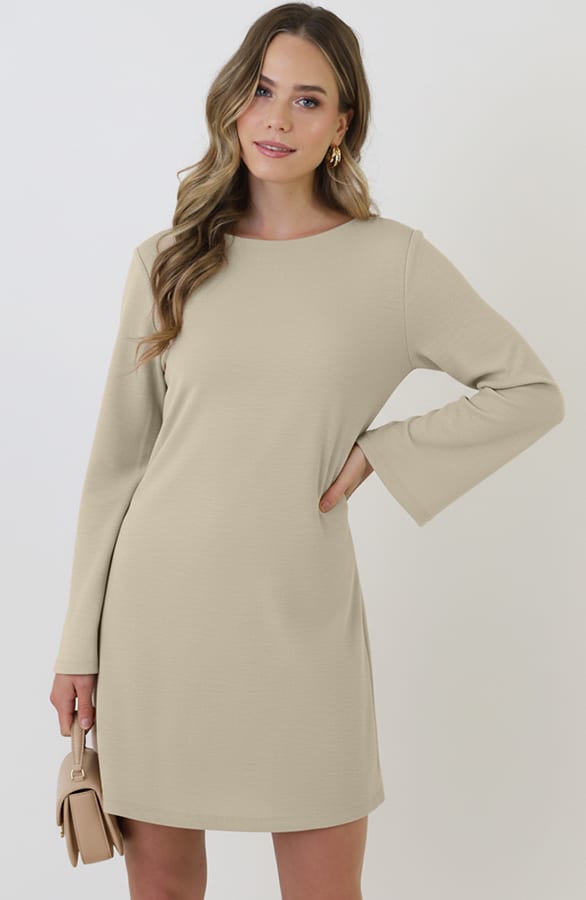 Longsleeve Jurk Open Rug Beige – jurken, foto 10