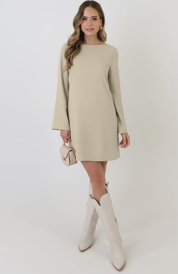 Longsleeve Jurk Open Rug Beige – jurken, foto 9