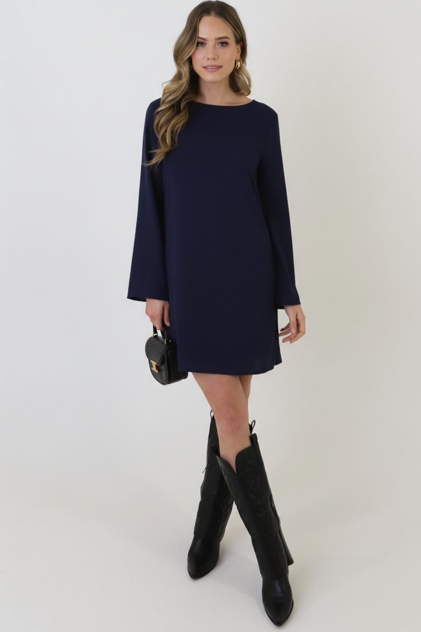 Longsleeve Jurk Open Rug Marine – jurken, foto 7
