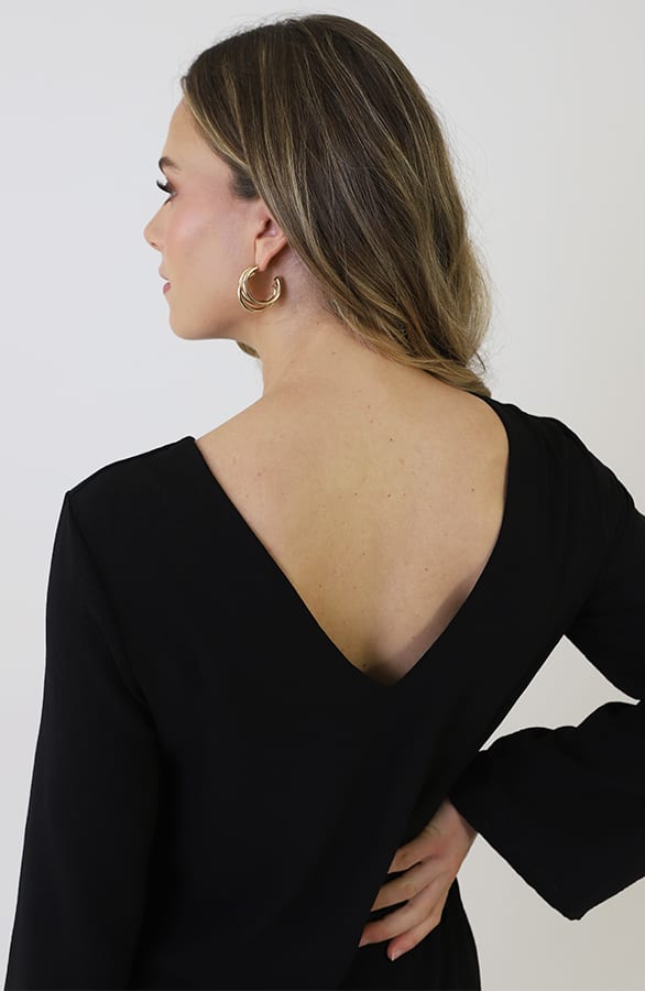 Longsleeve Jurk Open Rug Zwart – jurken, foto 6