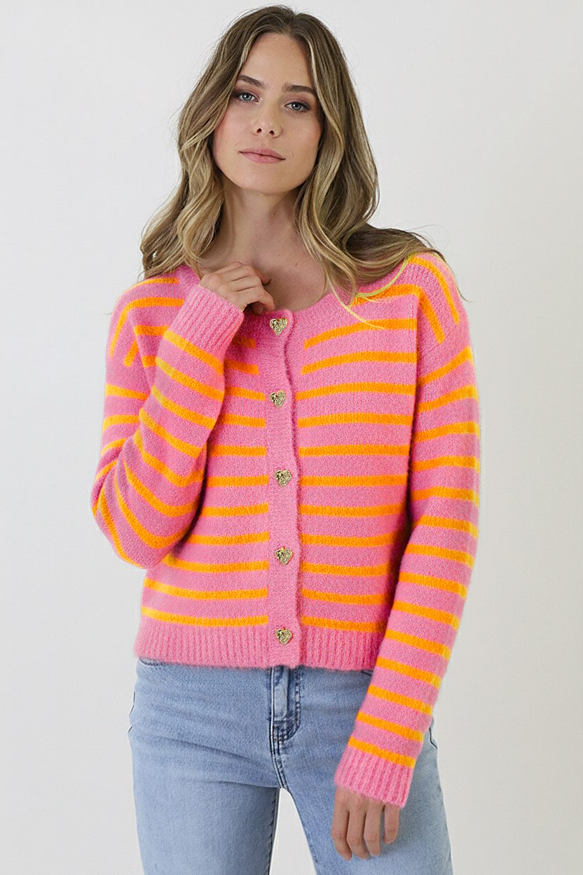 Luxe Gestreepte Cardigan Roze Oranje – vesten, foto 2