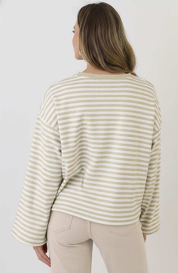 Oversized Streifen Top Baumwolle Beige Off White, Tops, Foto 4