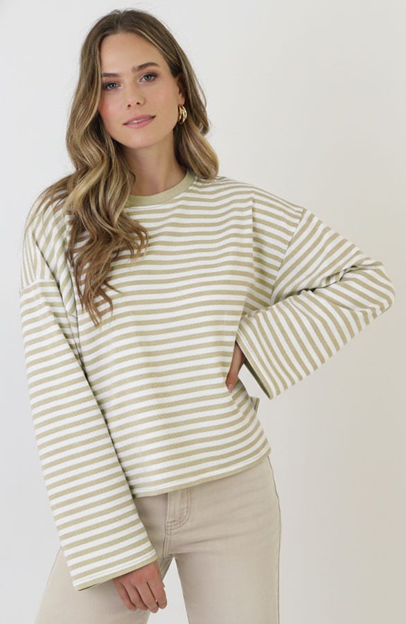 Oversized Strepen Top Katoen Beige Off White
