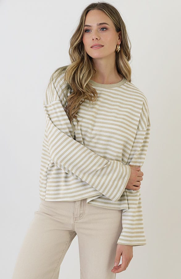 Oversized Streifen Top Baumwolle Beige Off White, Tops, Foto 3