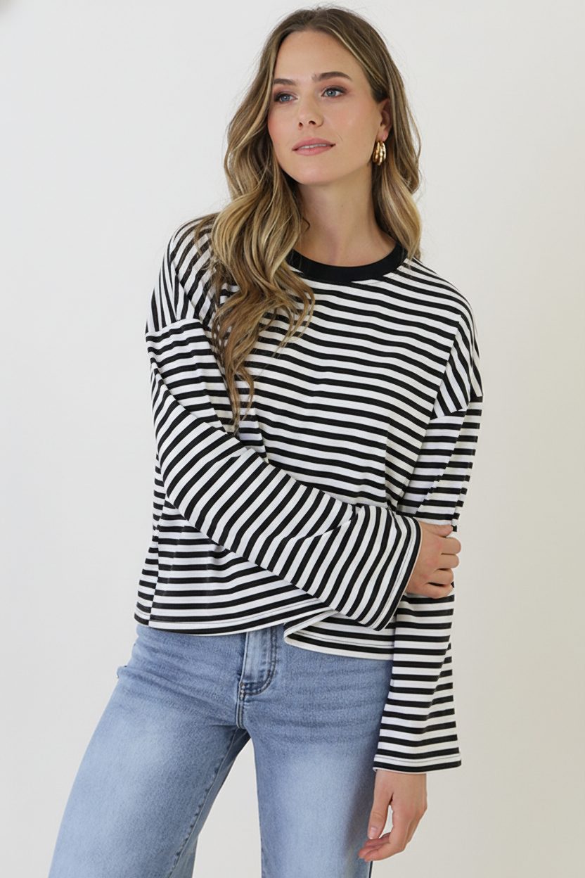 Oversized Strepen Top Katoen Black Off White – tops, foto 1