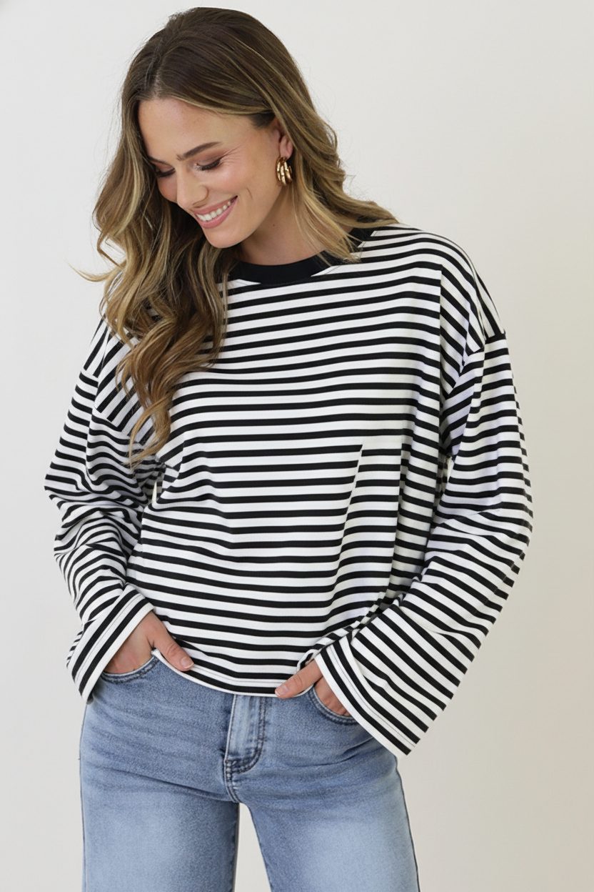 Oversized Strepen Top Katoen Black Off White – tops, foto 6