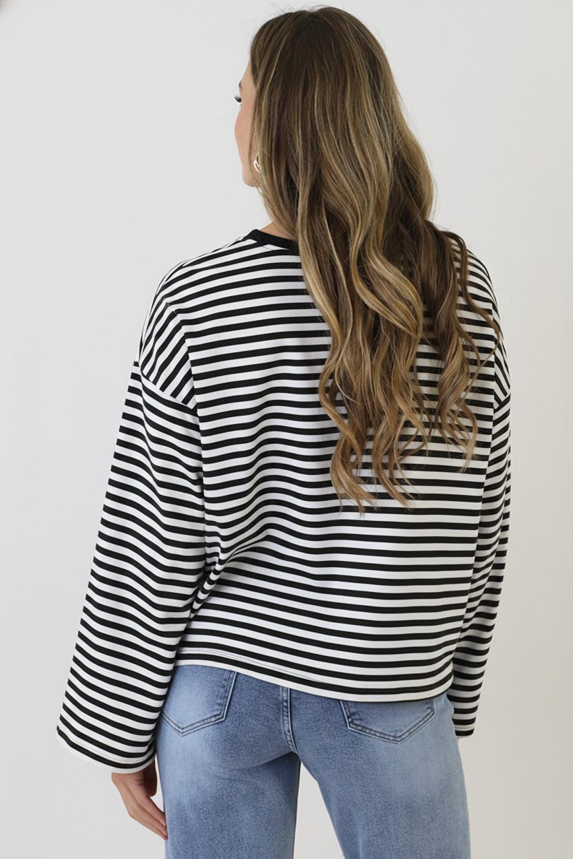 Oversized Strepen Top Katoen Black Off White – tops, foto 3