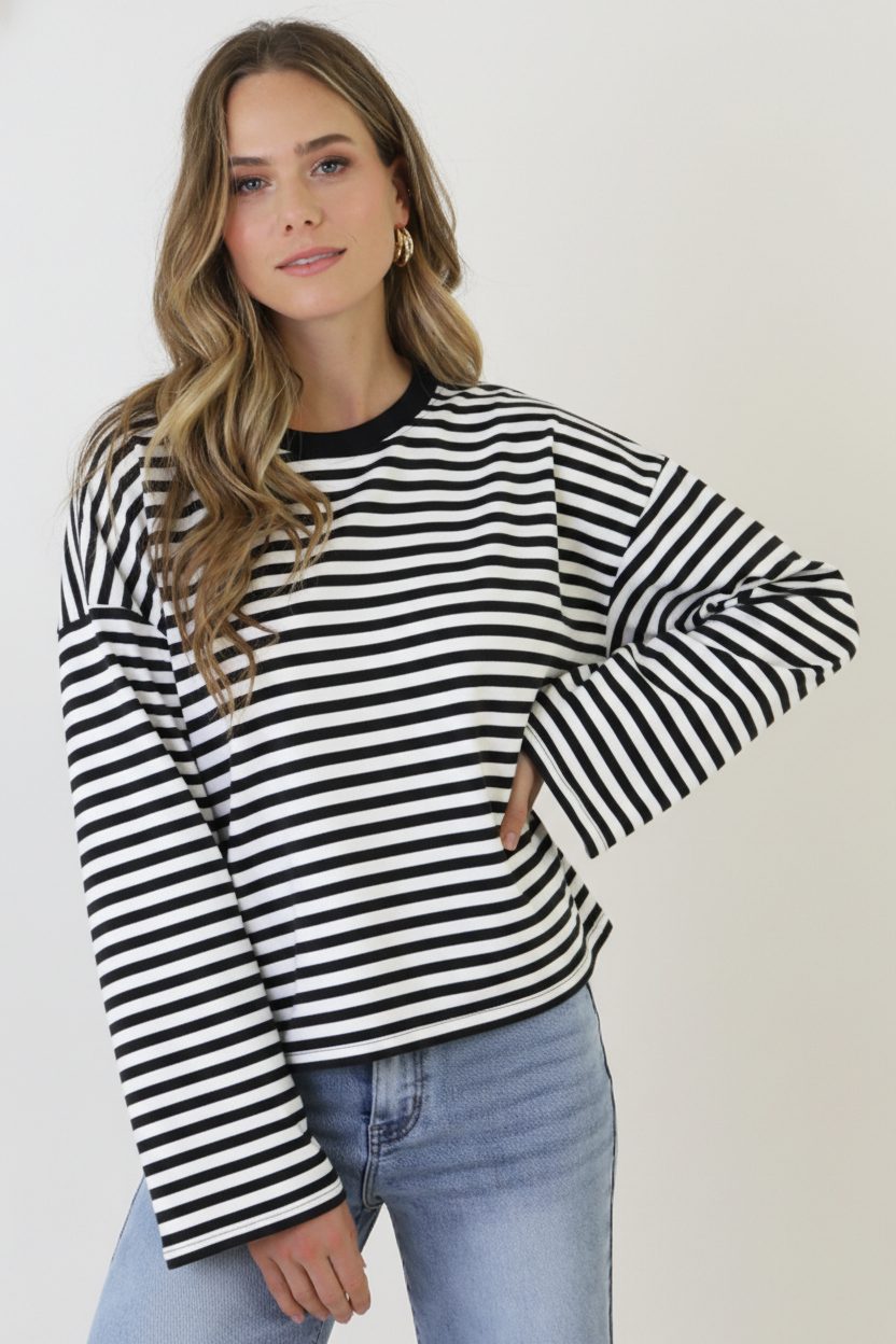 Oversized Strepen Top Katoen Black Off White – tops, foto 5