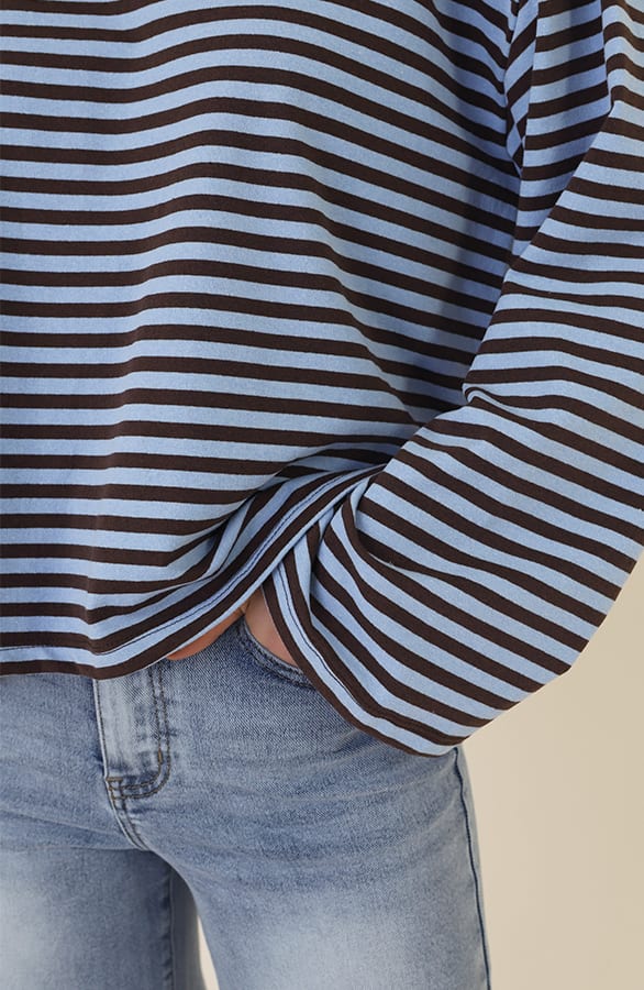 Oversized Streifen Top Baumwolle Choco Baby Blue, Tops, Foto 4