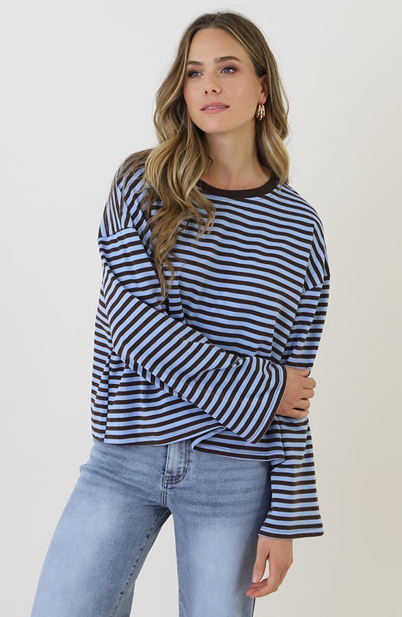 Oversized Streifen Top Baumwolle Choco Baby Blue, Tops, Foto 2