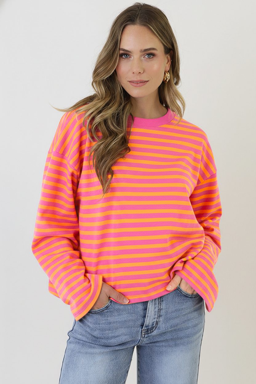 Oversized Streifen Top Baumwolle Fuchsia Orange, Tops, Foto 6