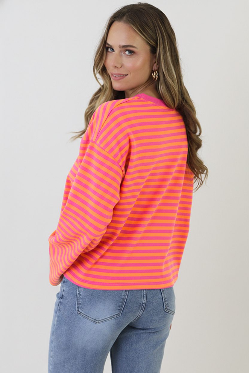 Oversized Streifen Top Baumwolle Fuchsia Orange, Tops, Foto 3