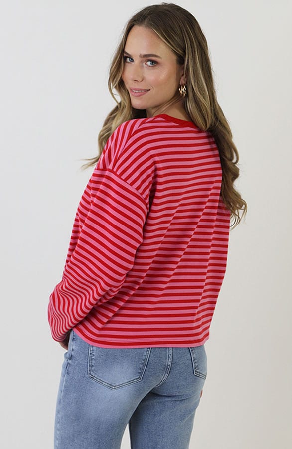 Oversized Streifen Top Baumwolle Fuchsia Rosa, Tops, Foto 4