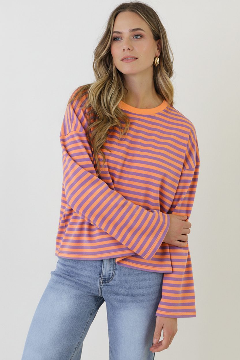 Oversized Streifen Top Baumwolle Lila Orange, Tops, Foto 5