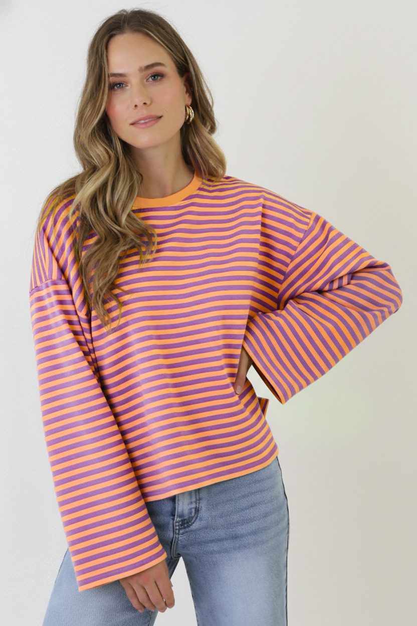 Oversized Streifen Top Baumwolle Lila Orange, Tops, Foto 6