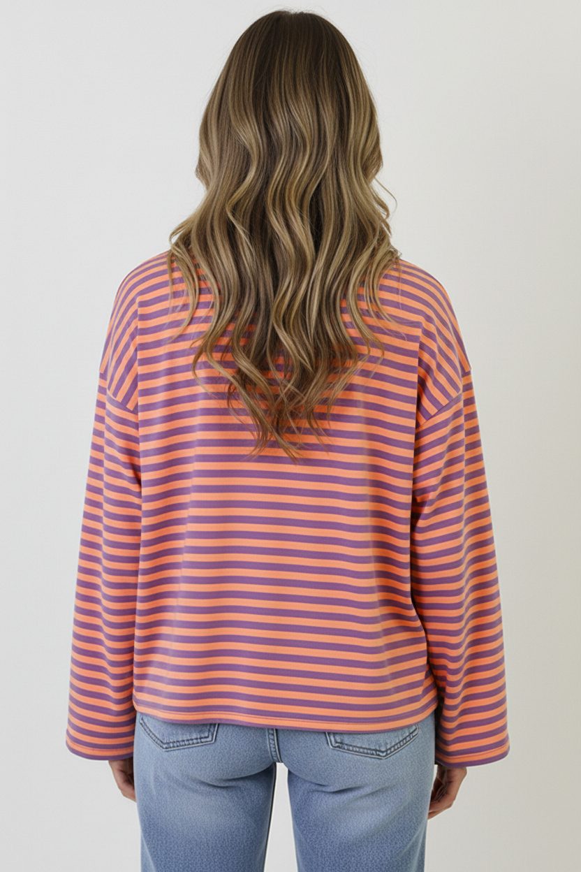 Oversized Streifen Top Baumwolle Lila Orange, Tops, Foto 3