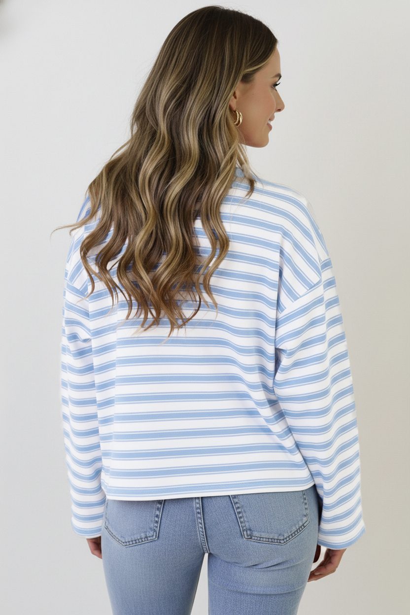 Oversized Streifen Top Viskose Baby Blue, Tops, Foto 3