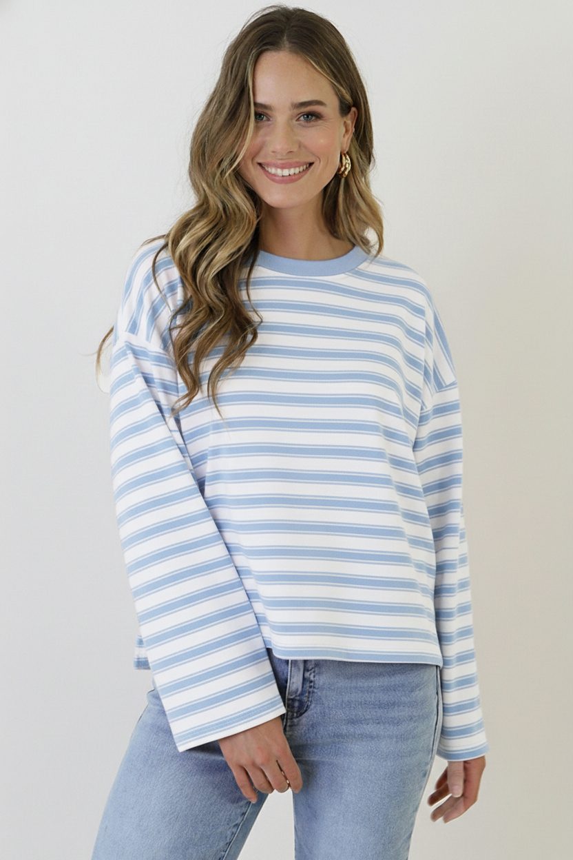 Oversized Streifen Top Viskose Baby Blue, Tops, Foto 5