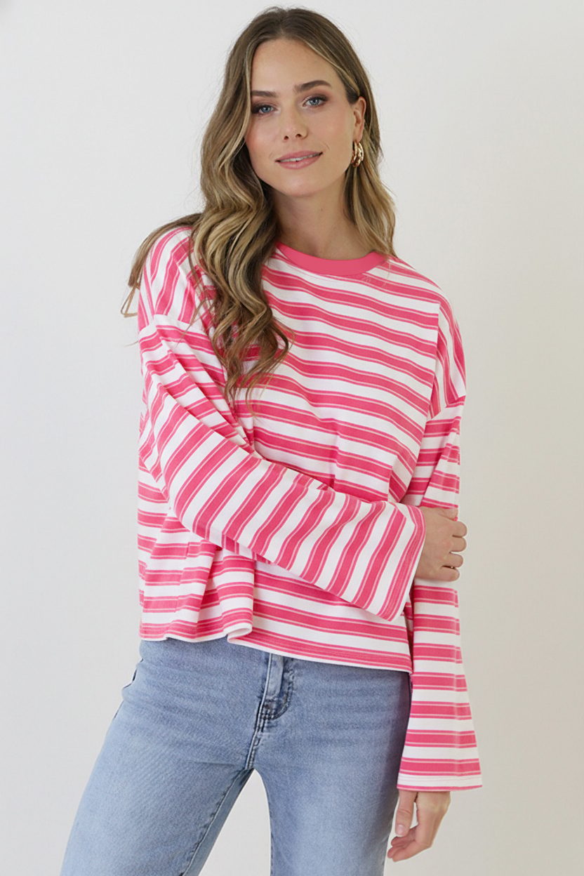 Oversized Strepen Top Viscose Fuchsia – tops, foto 2