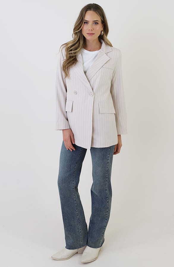 Oversized Striped Print Blazer Beige – jassen, foto 9