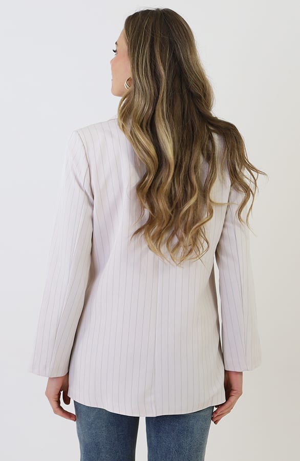 Oversized Striped Print Blazer Beige – jassen, foto 7