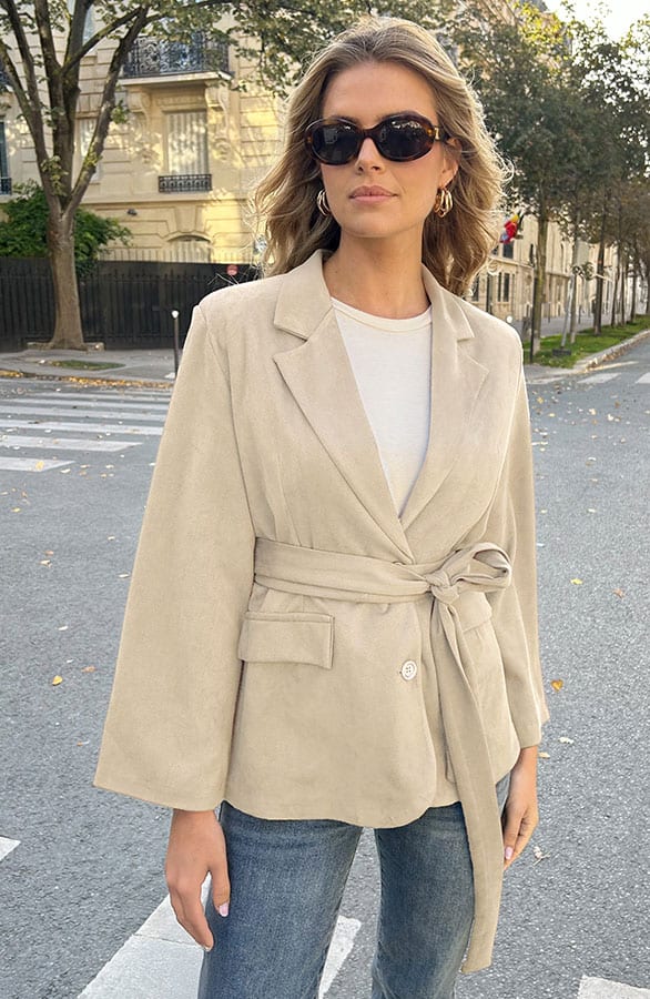 Oversized Suede Blazer Beige – jassen, foto 1
