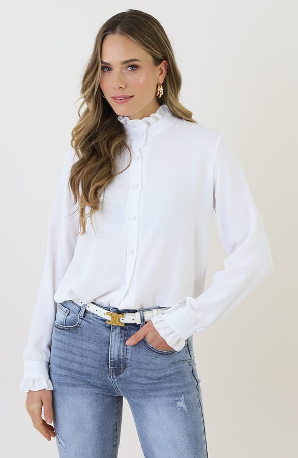Ruffle High Neck Blouse Ecru – blouses, foto 8