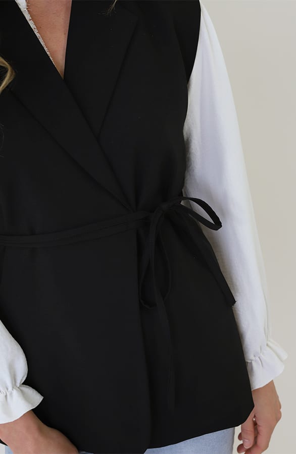 Shoulder Detail Wrap Gilet Zwart – vesten, foto 6