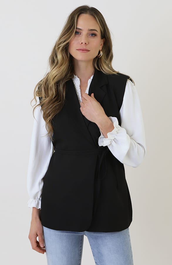 Shoulder Detail Wrap Gilet Zwart – vesten, foto 8