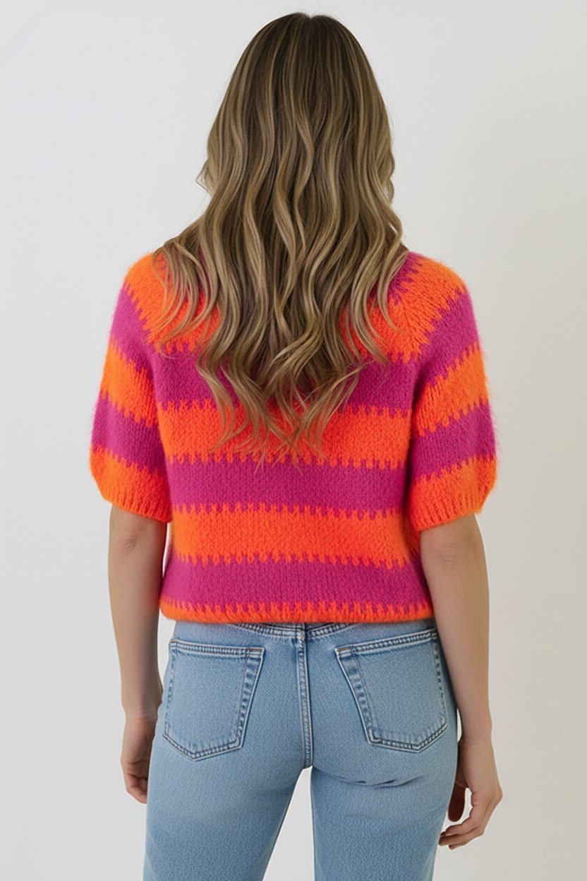 Soft Striped Sweater Fuchsia – truien, foto 3