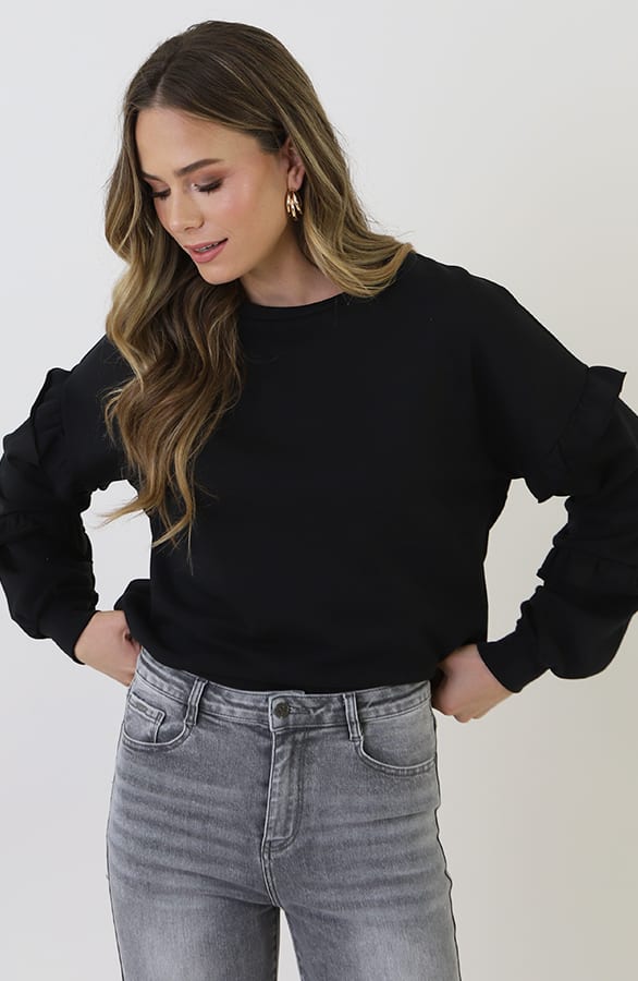 Ultra Pofmouw Ruffle Sleeve Sweater Zwart – truien, foto 6