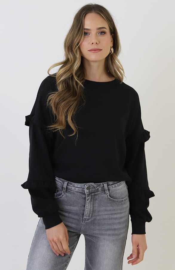 Ultra Pofmouw Ruffle Sleeve Sweater Zwart – truien, foto 2