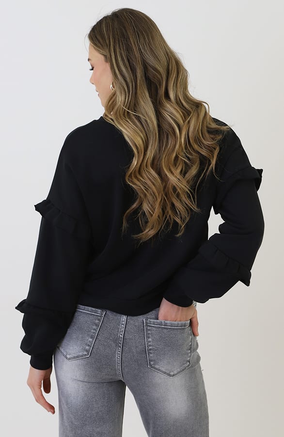 Ultra Pofmouw Ruffle Sleeve Sweater Zwart – truien, foto 3