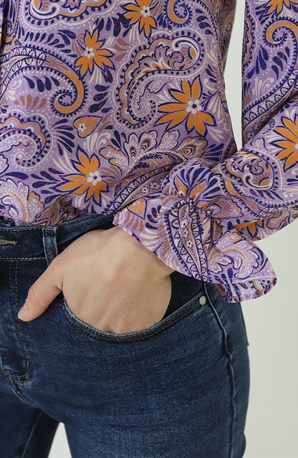 V-hals Knopen Blouse Paisley Lila – blouses, foto 10