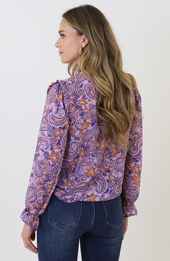 V-hals Knopen Blouse Paisley Lila – blouses, foto 9