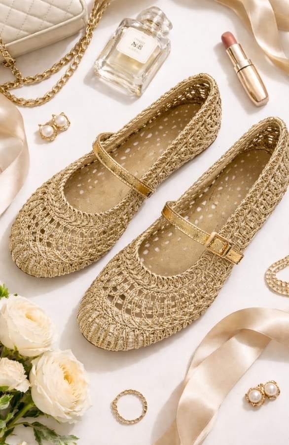 Woven Flats Gold – alle schoenen, foto 2