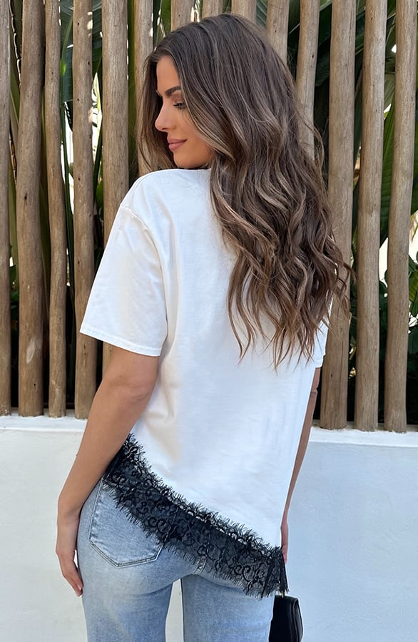 Asymmetrisches Lace T-Shirt Ecru, Tops, Foto 6