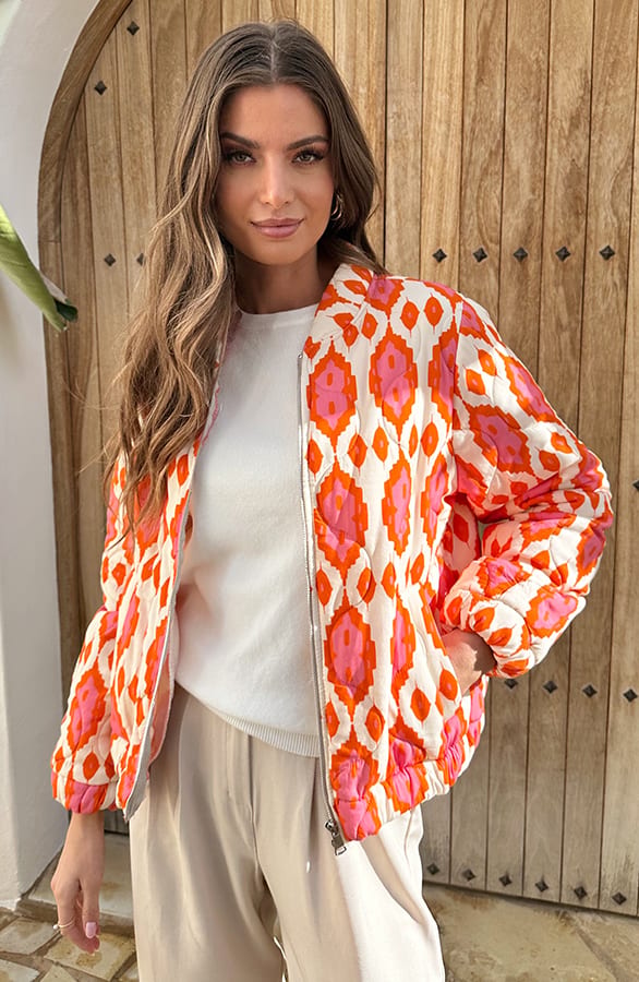 Bomber Jacket Classic Print Orange, Mäntel, Foto 5