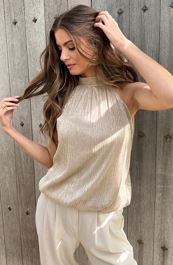 Elegance Halter Top Lurex Gold, Tops, Foto 4