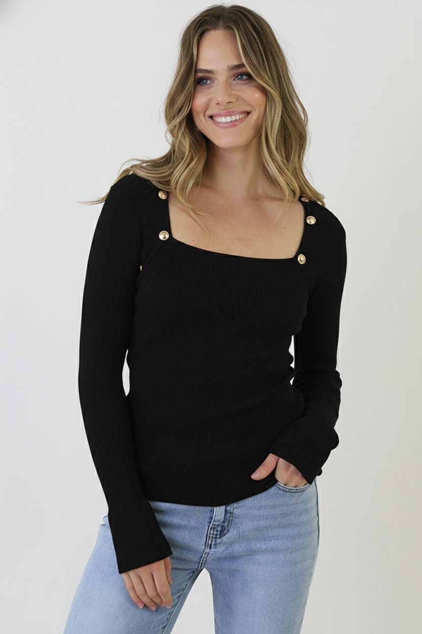 Fitted Heart Neckline Trui Zwart – tops, foto 7