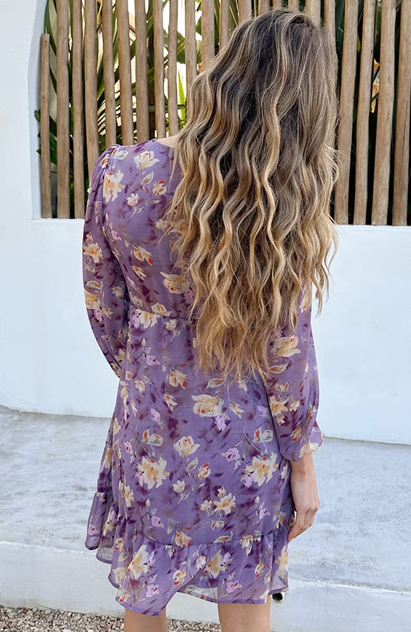 Flower Chiffon Ruffle Jurk Paars – jurken, foto 4