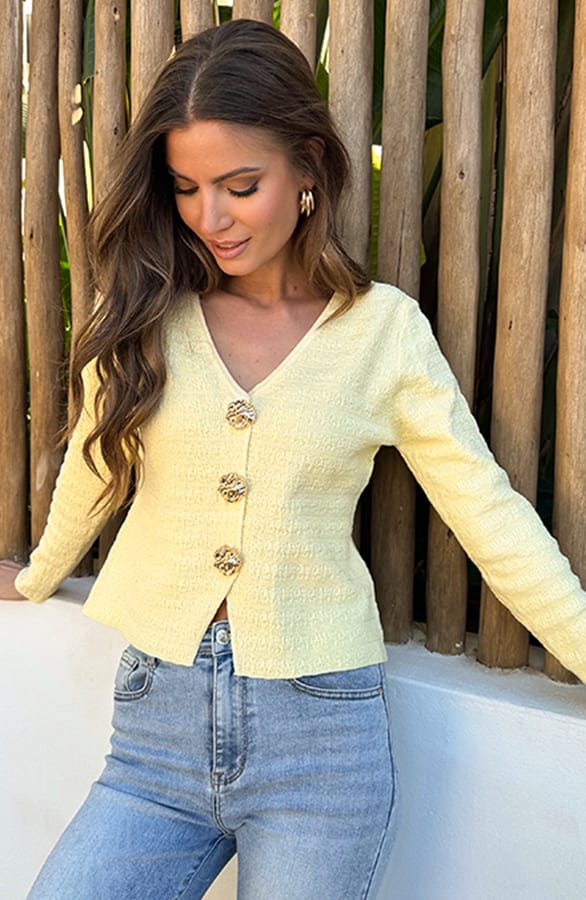 Getailleerde Cardigan Butter Yellow – tops, foto 3